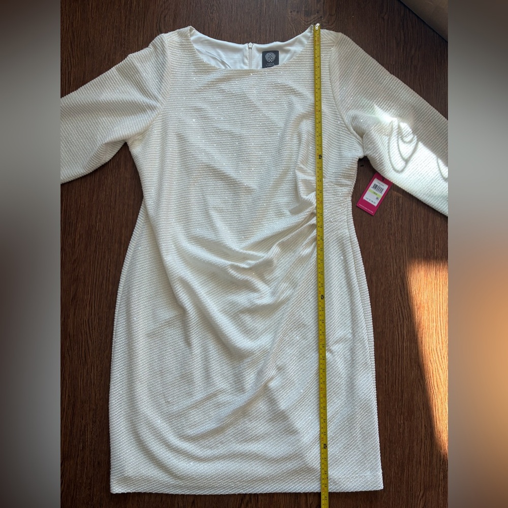 Vince Camuto NWT White Sequins Ruched Waist Mini Dress w/ Long Sleeves- Size 18W - Picture 11 of 13